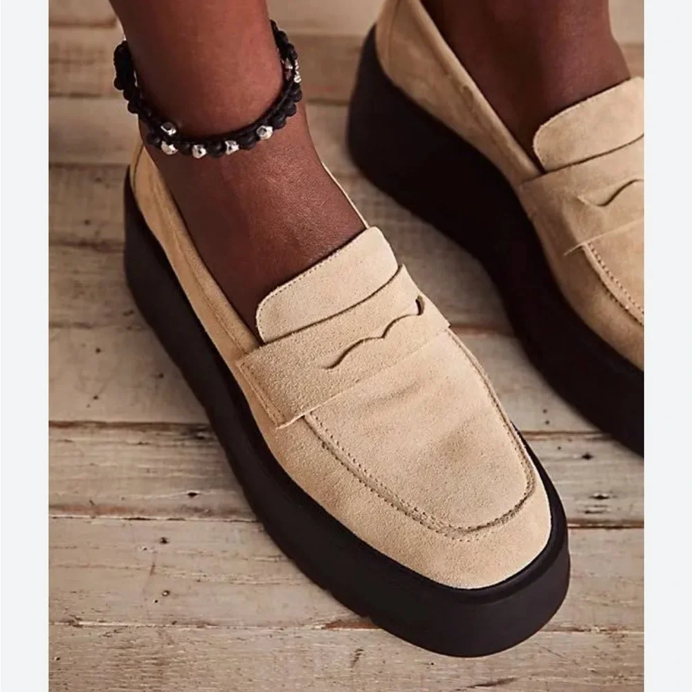 Free People Nico Cappuccino Suede Platform Loafer NEW Academia Shoes Preppy Work